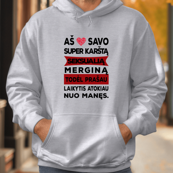 Unisex džemperis su spauda „Aš myliu savo merginą“
