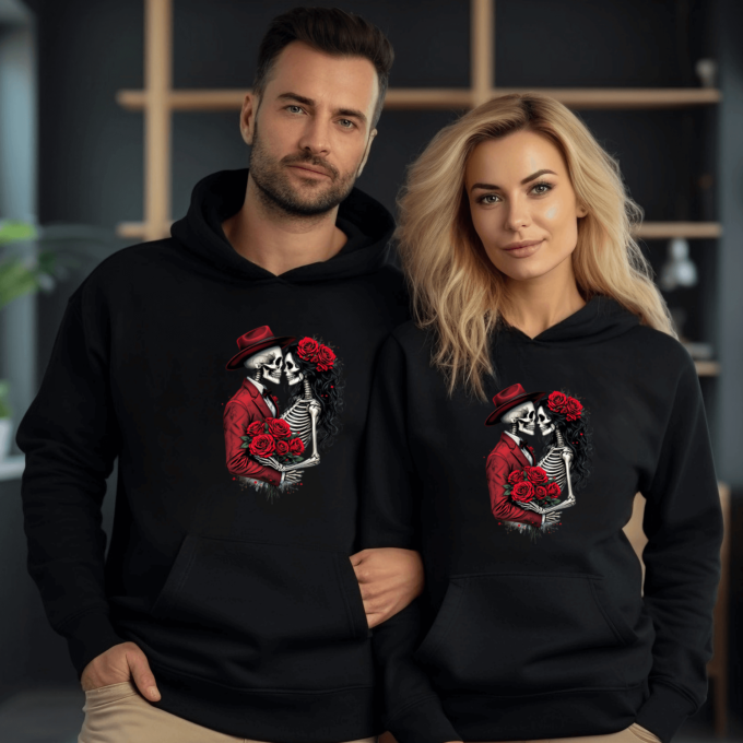 Unisex džemperiai poroms „Romantiška skeletų pora“
