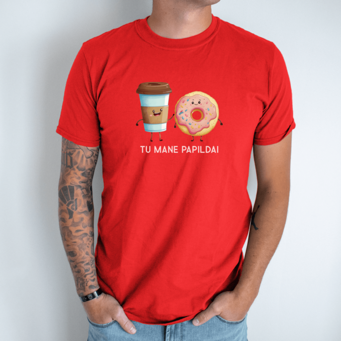 Unisex marškinėliai su spauda „Kava su spurga“ - Image 11