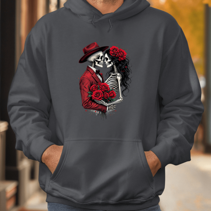 Unisex džemperis su spauda „Romantiška skeletų pora“ - Image 2
