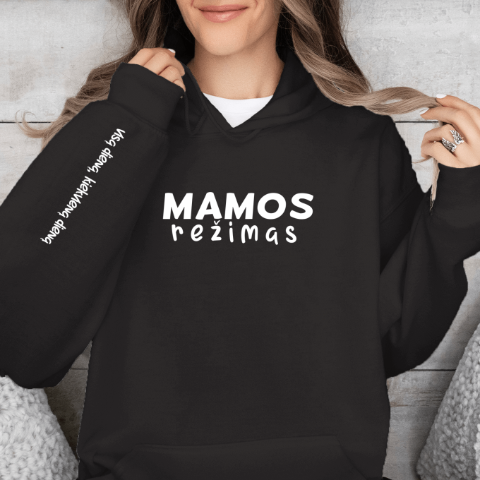 Unisex džemperis su spauda „Mamos režimas“
