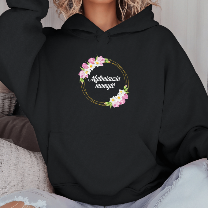 Unisex džemperis su spauda „Mylimiausia mamytė su tulpėm“ - Image 5