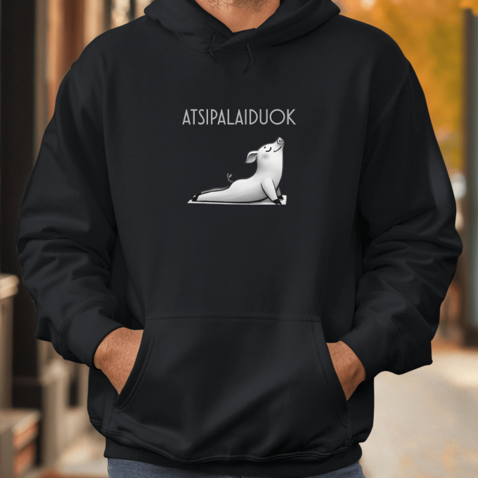 Unisex džemperis su spauda „Atsipalaiduojanti kiaulytė“ - Image 4
