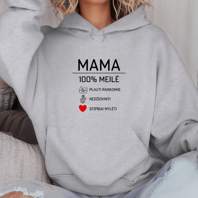 Unisex džemperis su spauda „Mamos priežiūra“