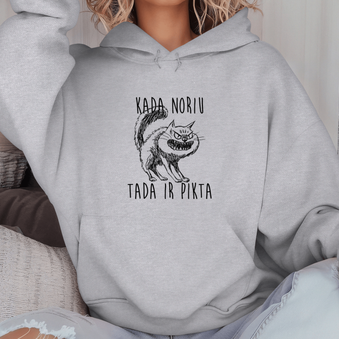 Unisex džemperis su spauda „Piktas katinas“