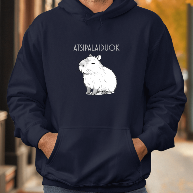 Unisex džemperis su spauda „Atsipalaiduojanti capybara“