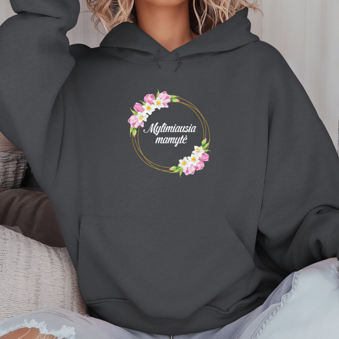Unisex džemperis su spauda „Mylimiausia mamytė su tulpėm“ - Image 3
