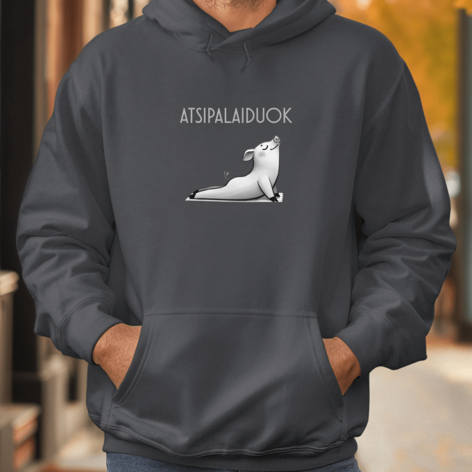 Unisex džemperis su spauda „Atsipalaiduojanti kiaulytė“ - Image 2