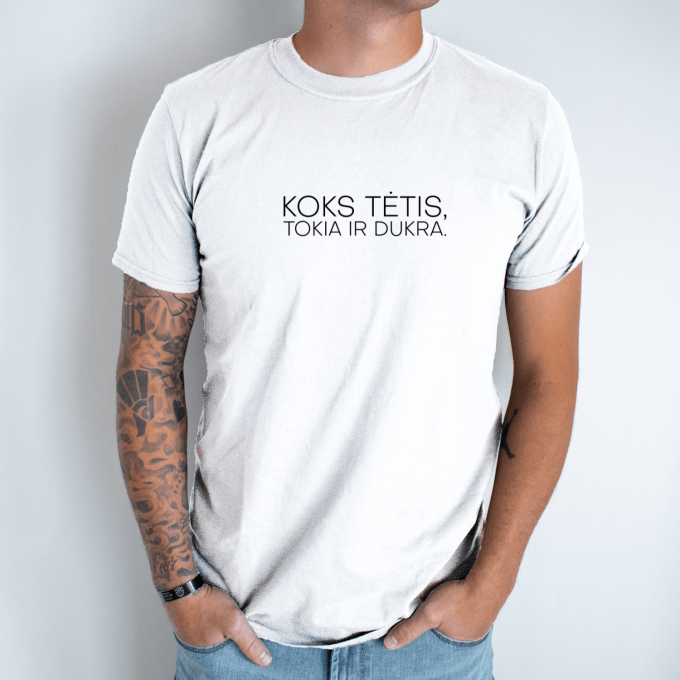 Unisex marškinėliai su spauda „Koks tėtis, tokia ir dukra“