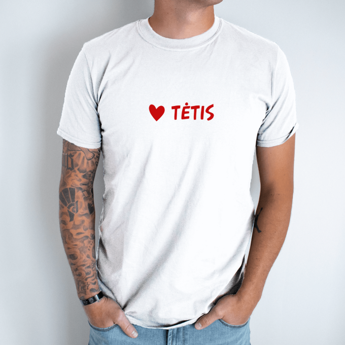 Unisex marškinėliai su spauda „Tėtis raudona širdelė“