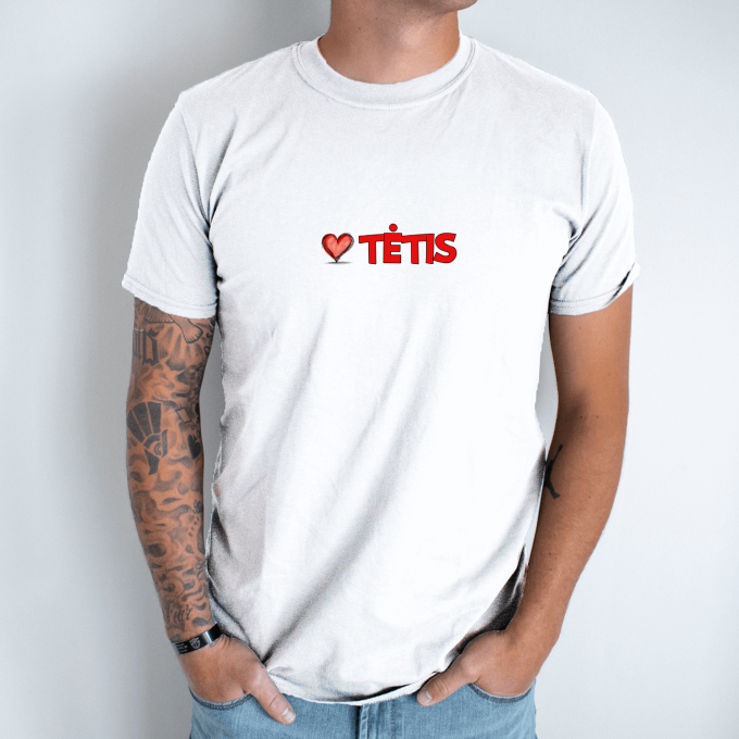 Unisex marškinėliai su spauda „Tėtis raudona širdutė“