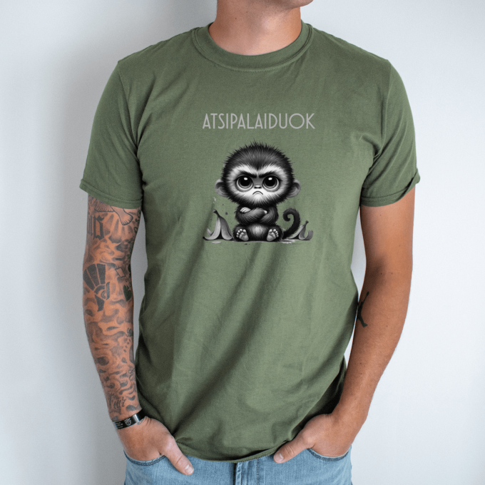 Unisex marškinėliai su spauda „Nepatenkinta beždžionėlė“ - Image 6