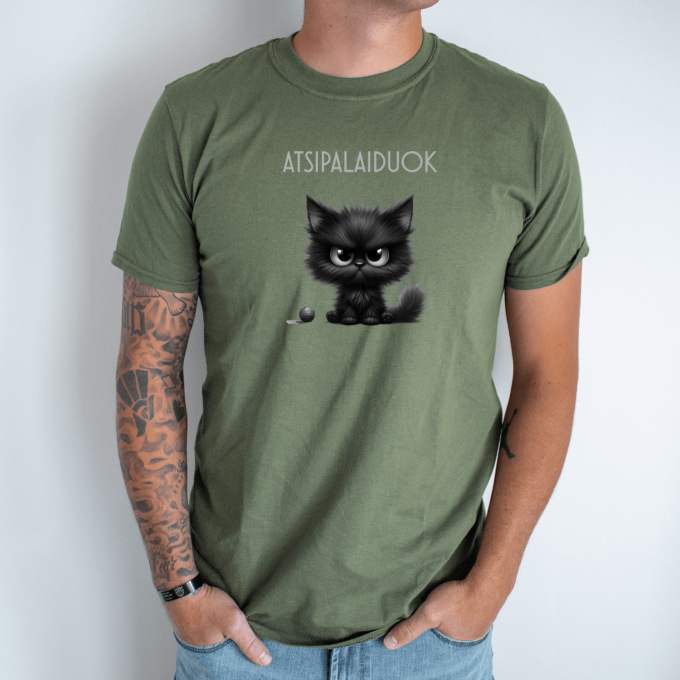 Unisex marškinėliai su spauda „Nepatenkintas kačiukas“ - Image 6