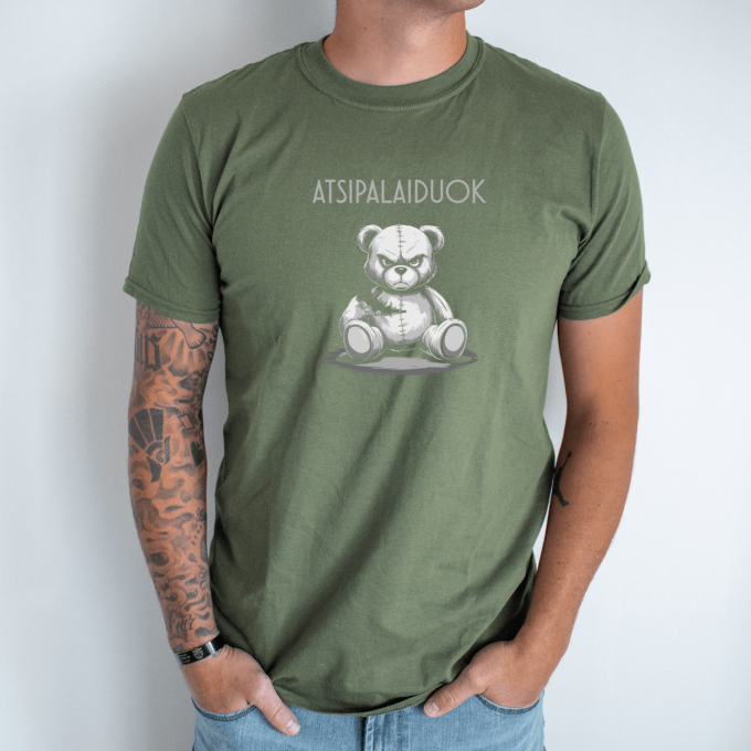 Unisex marškinėliai su spauda „Nepatenkintas meškis“ - Image 2