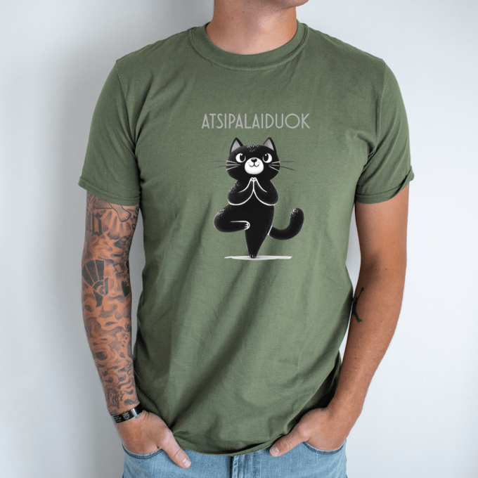Unisex marškinėliai su spauda „Ramus katinas“ - Image 5