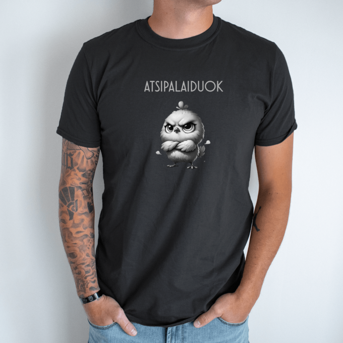 Unisex marškinėliai su spauda „Nepatenkintas ančiukas“ - Image 7