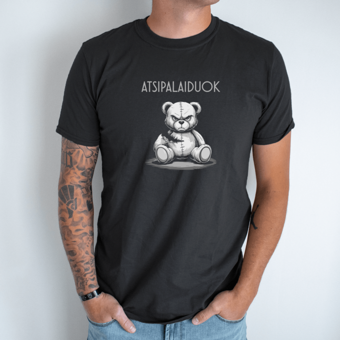 Unisex marškinėliai su spauda „Nepatenkintas meškis“