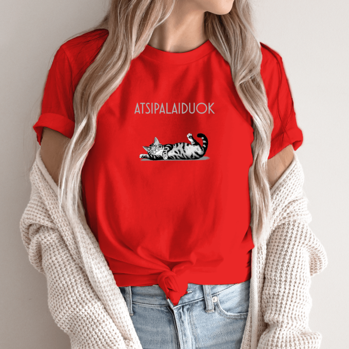 Unisex marškinėliai su spauda „Atsipalaidavęs katinas“ - Image 11