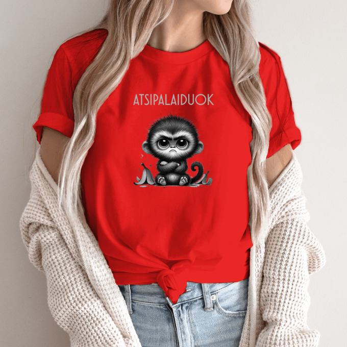Unisex marškinėliai su spauda „Nepatenkinta beždžionėlė“ - Image 3