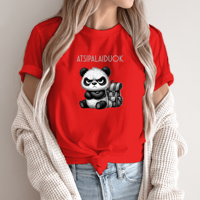 Unisex marškinėliai su spauda „Nepatenkinta panda“ - Image 3