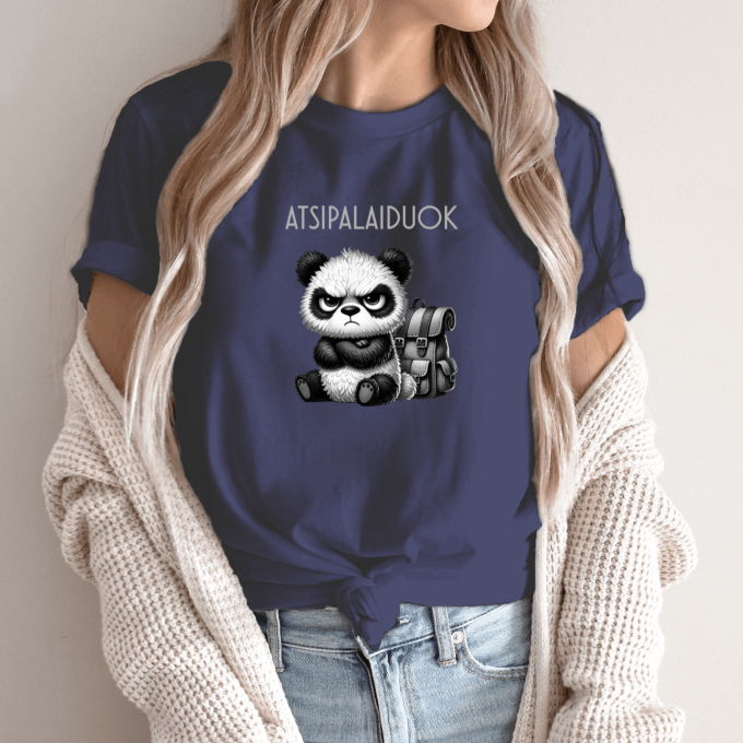 Unisex marškinėliai su spauda „Nepatenkinta panda“