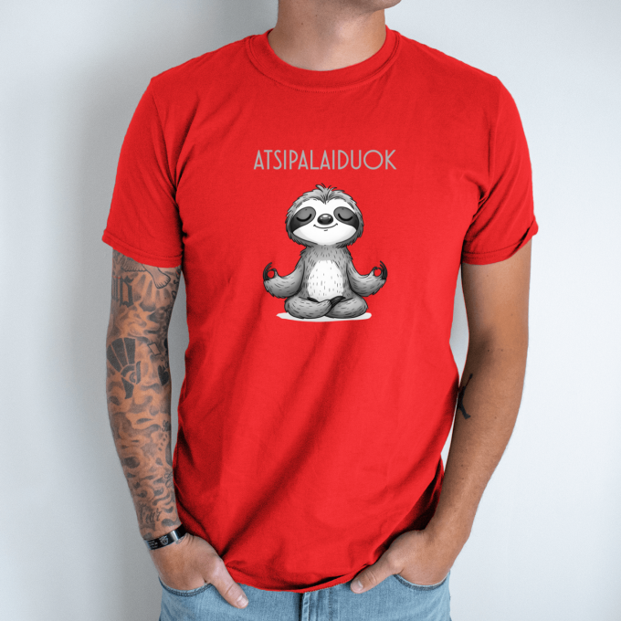 Unisex marškinėliai su spauda „Atsipalaidavęs tinginys“ - Image 4