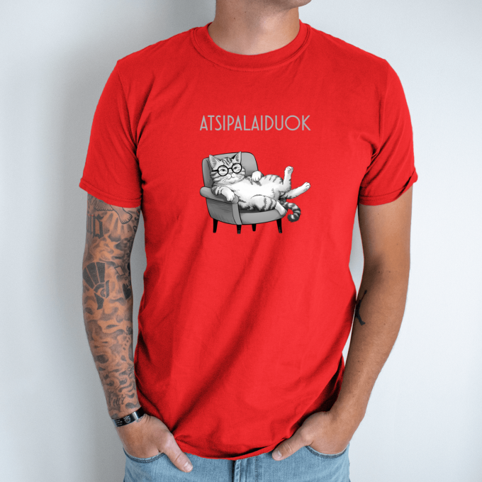 Unisex marškinėliai su spauda „Atsipalaiduok“ - Image 5