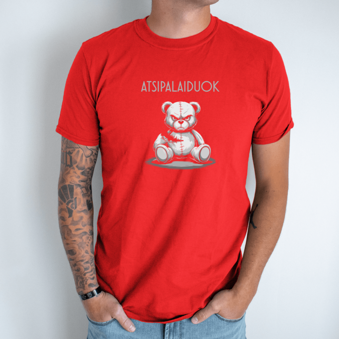 Unisex marškinėliai su spauda „Nepatenkintas meškis“ - Image 5