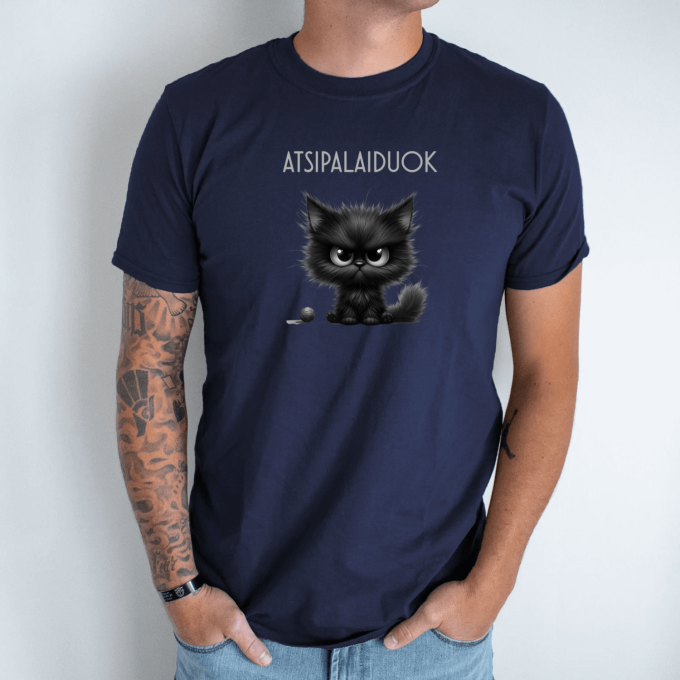 Unisex marškinėliai su spauda „Nepatenkintas kačiukas“ - Image 2