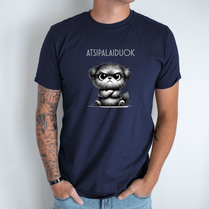 Unisex marškinėliai su spauda „Nepatenkintas šuniukas“ - Image 5