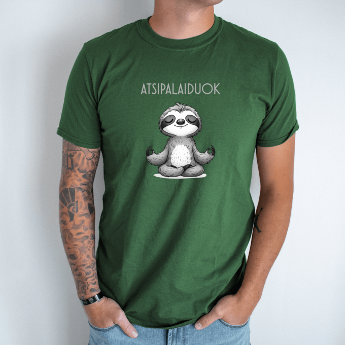 Unisex marškinėliai su spauda „Atsipalaidavęs tinginys“ - Image 7