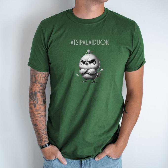 Unisex marškinėliai su spauda „Nepatenkintas ančiukas“ - Image 3