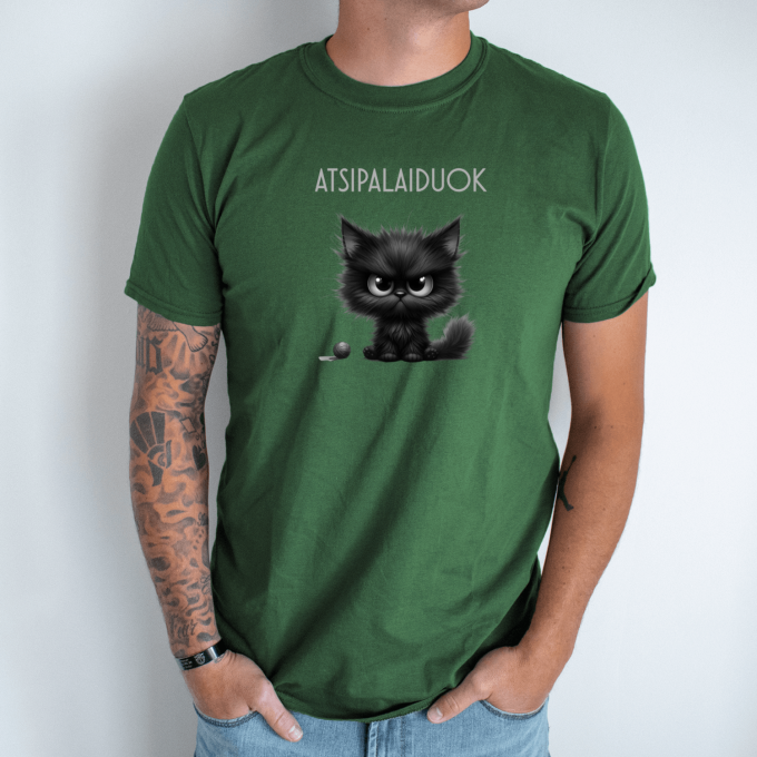 Unisex marškinėliai su spauda „Nepatenkintas kačiukas“ - Image 7