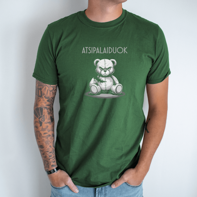 Unisex marškinėliai su spauda „Nepatenkintas meškis“ - Image 3