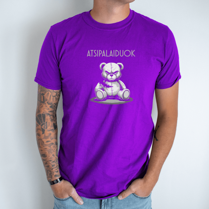 Unisex marškinėliai su spauda „Nepatenkintas meškis“ - Image 6