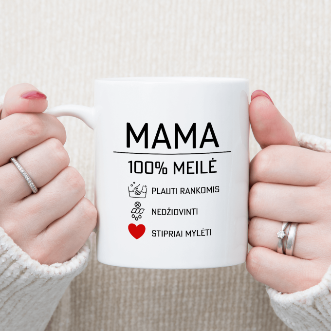 Puodelis „Mamos priežiūros instrukcija“