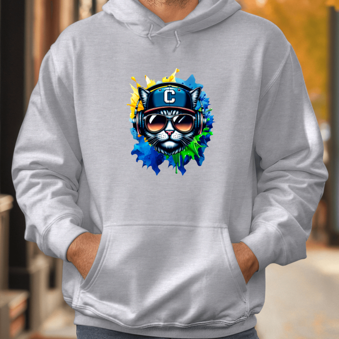 Unisex džemperis su spauda „DJ katinas“