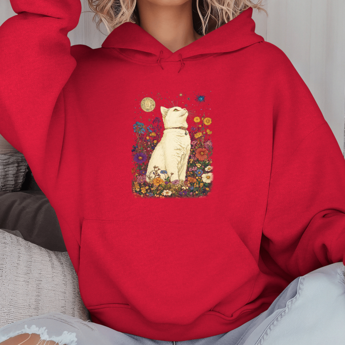 Unisex džemperis su spauda „Katė tarp gėlių“ - Image 4