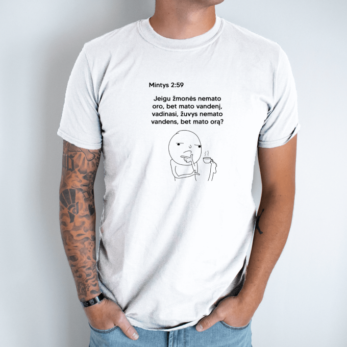 Unisex marškinėliai su spauda „Mintys apie žuvis“ - Image 2