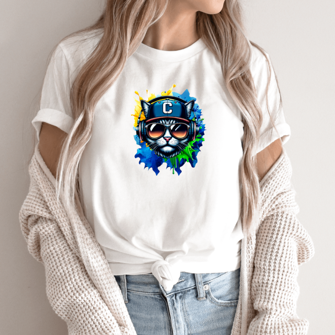 Unisex marškinėliai su spauda „DJ katinas“ - Image 9