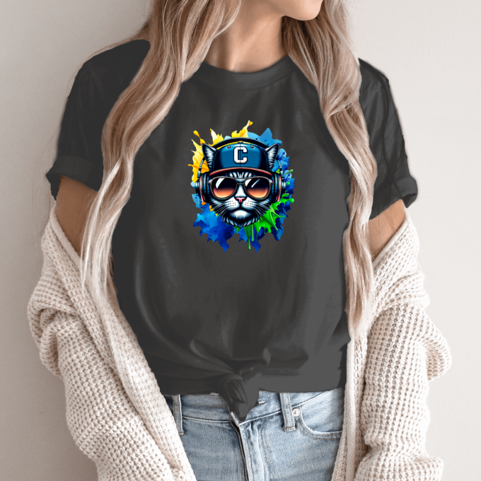 Unisex marškinėliai su spauda „DJ katinas“ - Image 14