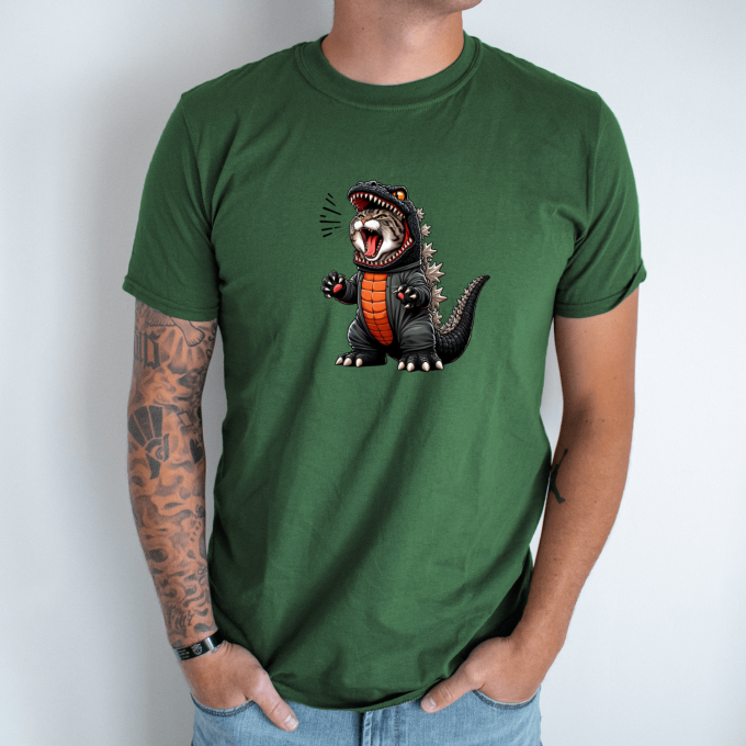 Unisex marškinėliai su spauda „Dino katinas“ - Image 3