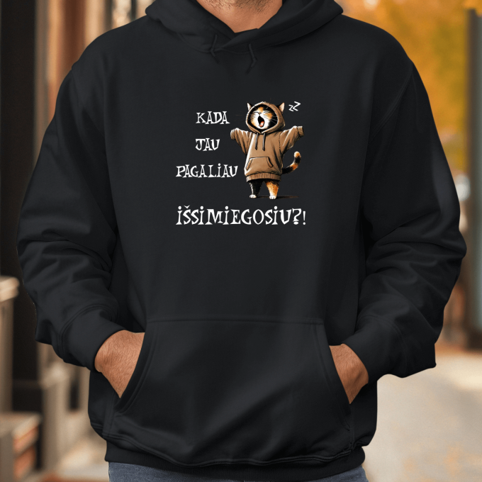 Unisex džemperis su spauda „Kada jau pagaliau išsimiegosiu?“ - Image 5