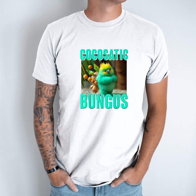 Unisex marškinėliai su spauda „Cocosatic Bungus“ - Image 2