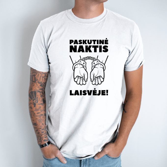 Unisex marškinėliai su spauda „Paskutinė naktis laisvėje!“ - Image 2