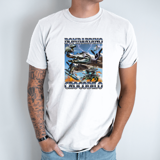 Unisex marškinėliai su spauda „Bombardino Crocodilo agresivus“