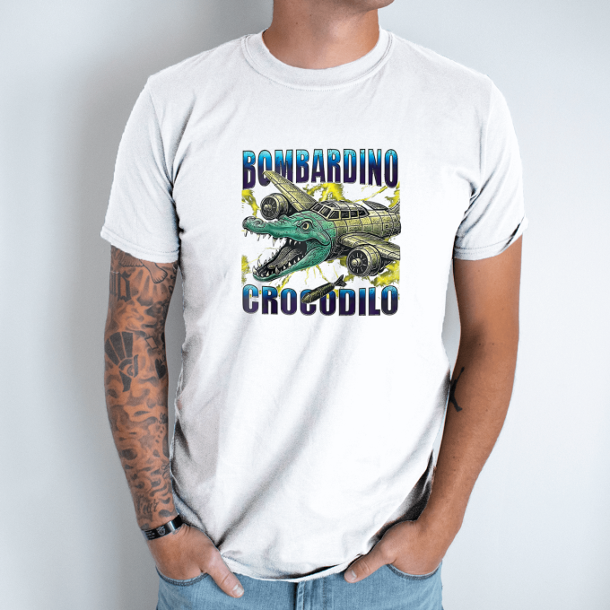 Unisex marškinėliai su spauda „Bombardino Crocodilo Elektro audra“