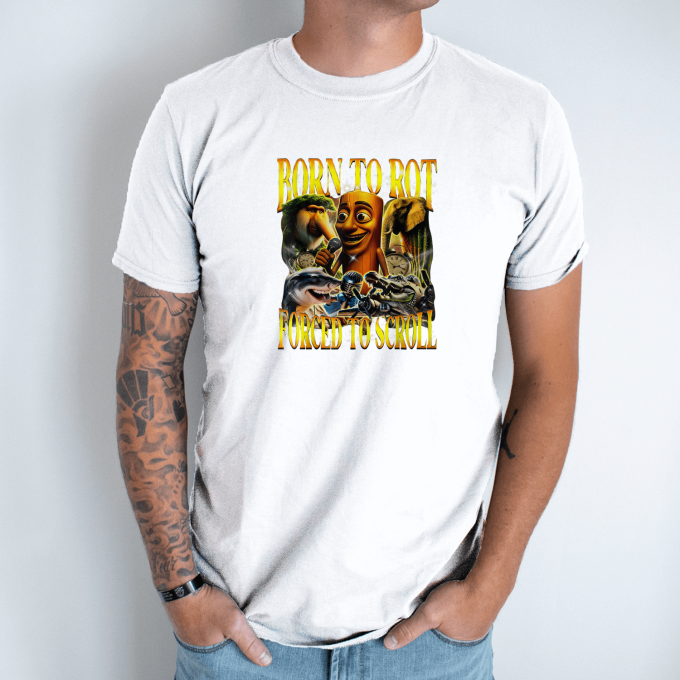 Unisex marškinėliai su spauda „Born To Rot Forced To Scroll“ - Image 2