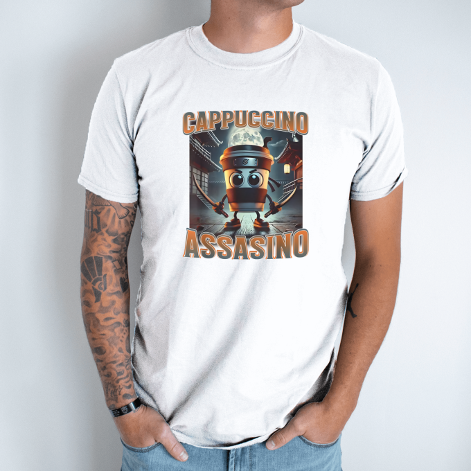 Unisex marškinėliai su spauda „Cappuccino Assassino“