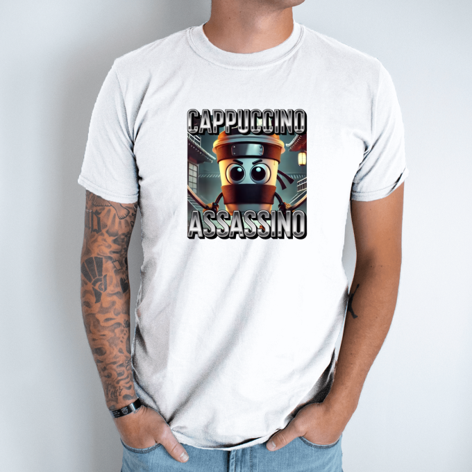 Unisex marškinėliai su spauda „Cappuccino Assassino Coffee“ - Image 2